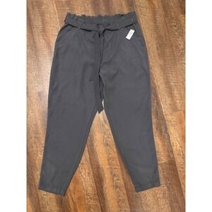 Old Navy Dark Gray XL Tall Paperbag Waist Tapered Pants Belted NWT